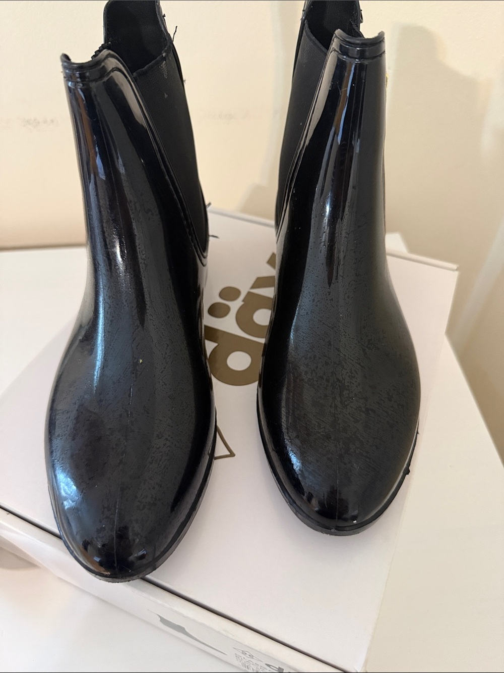 Women’s Black Patent Chelsea Rain Booties